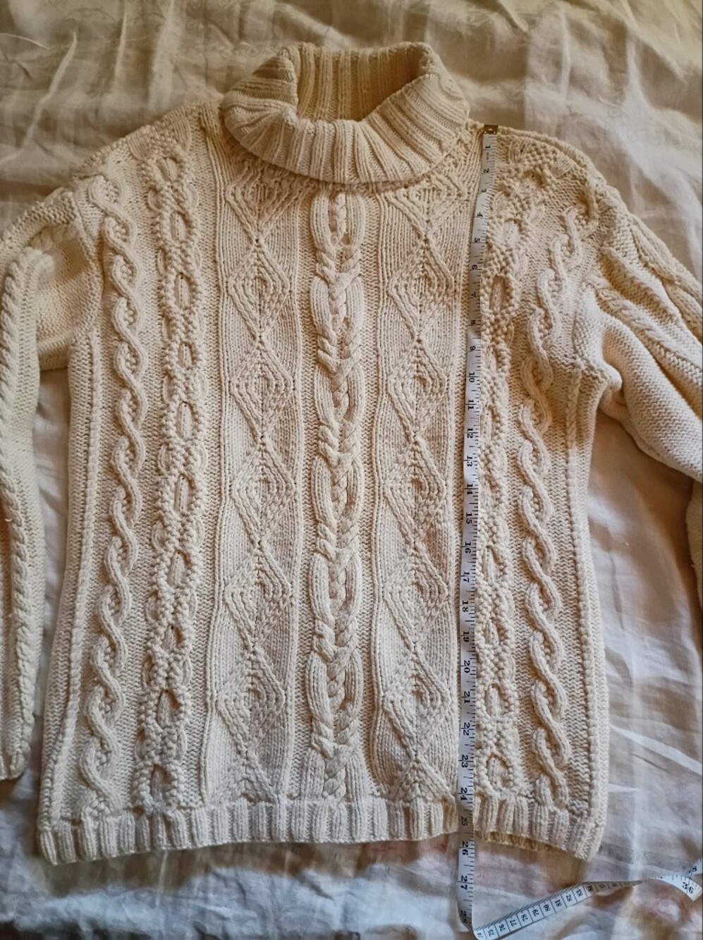 Turtleneck Cable 100% Cotton Knit Sweater in Cream